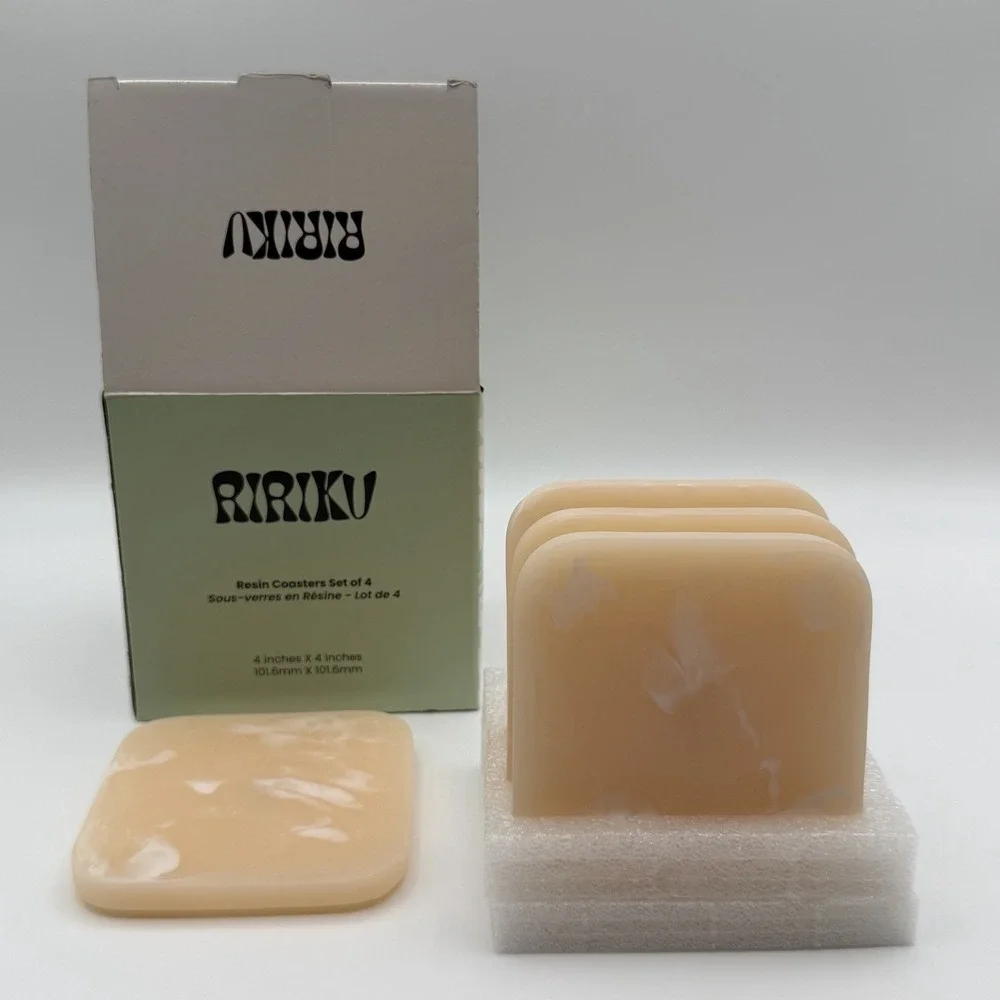 RiRiKu Resin Coasters‎ Set of 4 Square 4in Marbled New In Box